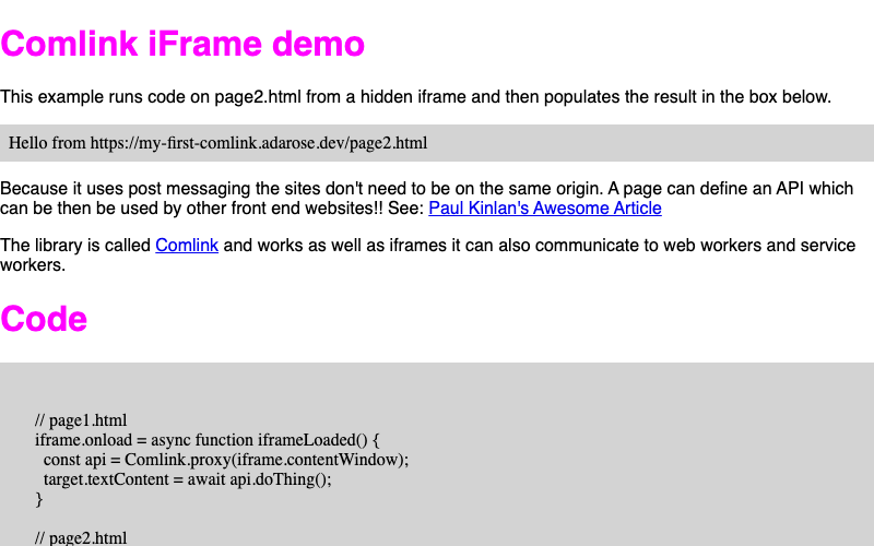 Comlink iFrame Demo